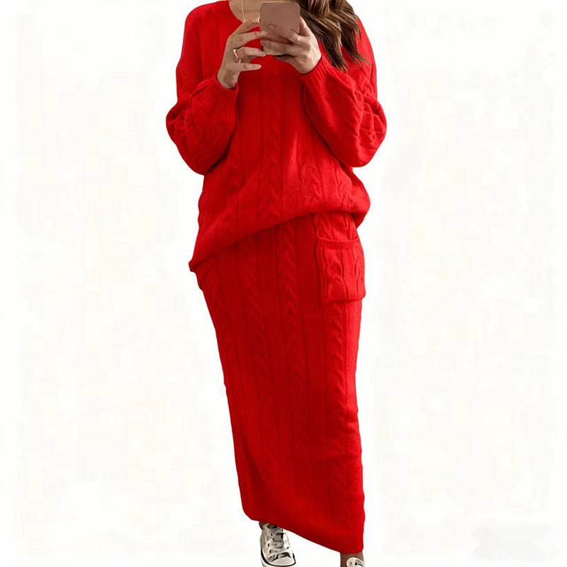 Winter Clothing Amazon - เสื้อผ้าผู้หญิงคอลเลคชั่นฤดูใบไม้ร่วงและฤดูหนาวใหม่จาก Amazon แฟชั่นยุโรปและอเมริกา ชุดเสื้อสเวตเตอร์ถักลายบิดเกลียว กระโปรงเข้าชุด สไตล์เรียบหรู