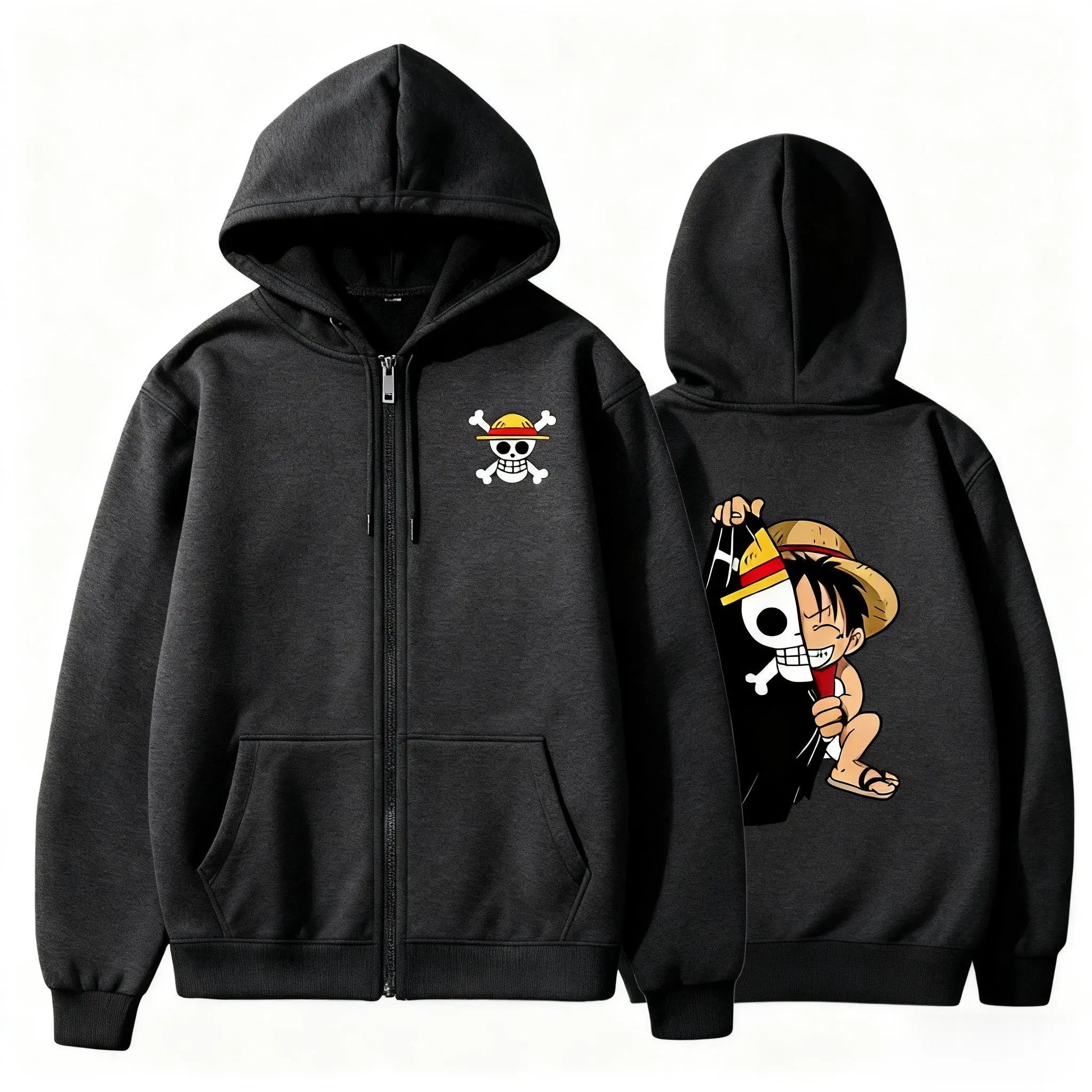 Winter Clothing Japan - เสื้อฮู้ดซิปโอเวอร์ไซส์ลายลูฟี่ ปี 2026 รุ่นใหม่ เสื้อกันหนาวลำลอง พิมพ์ลายอนิเมะ