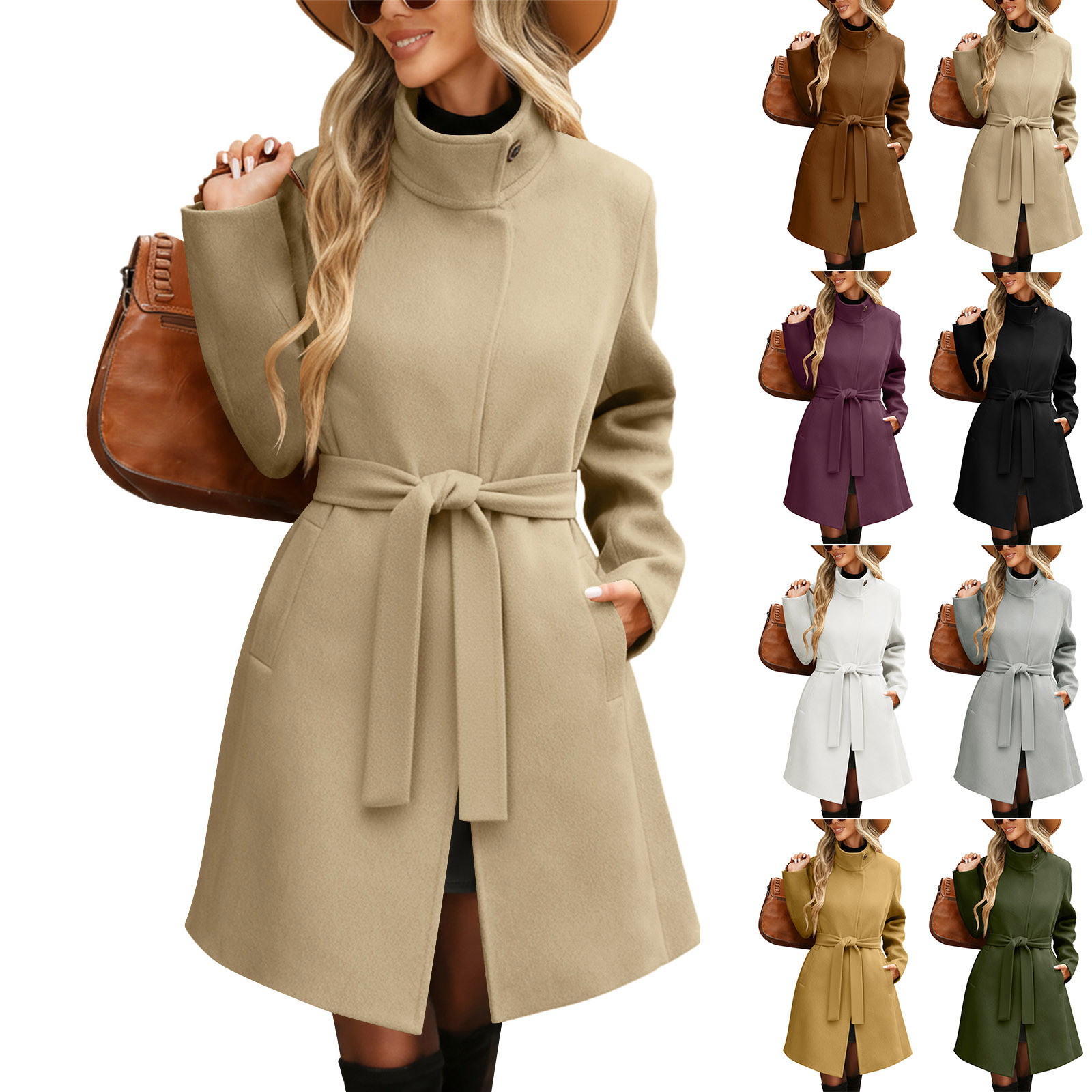 Winter Clothing Amazon - เสื้อโค้ทขนสัตว์คอปกติดกระดุมสีพื้นสไตล์เรโทรสำหรับผู้หญิงยุโรปและอเมริกา คอลเลคชั่นใหม่สำหรับฤดูใบไม้ร่วงและฤดูหนาว วางขายบน Amazon และ eBay