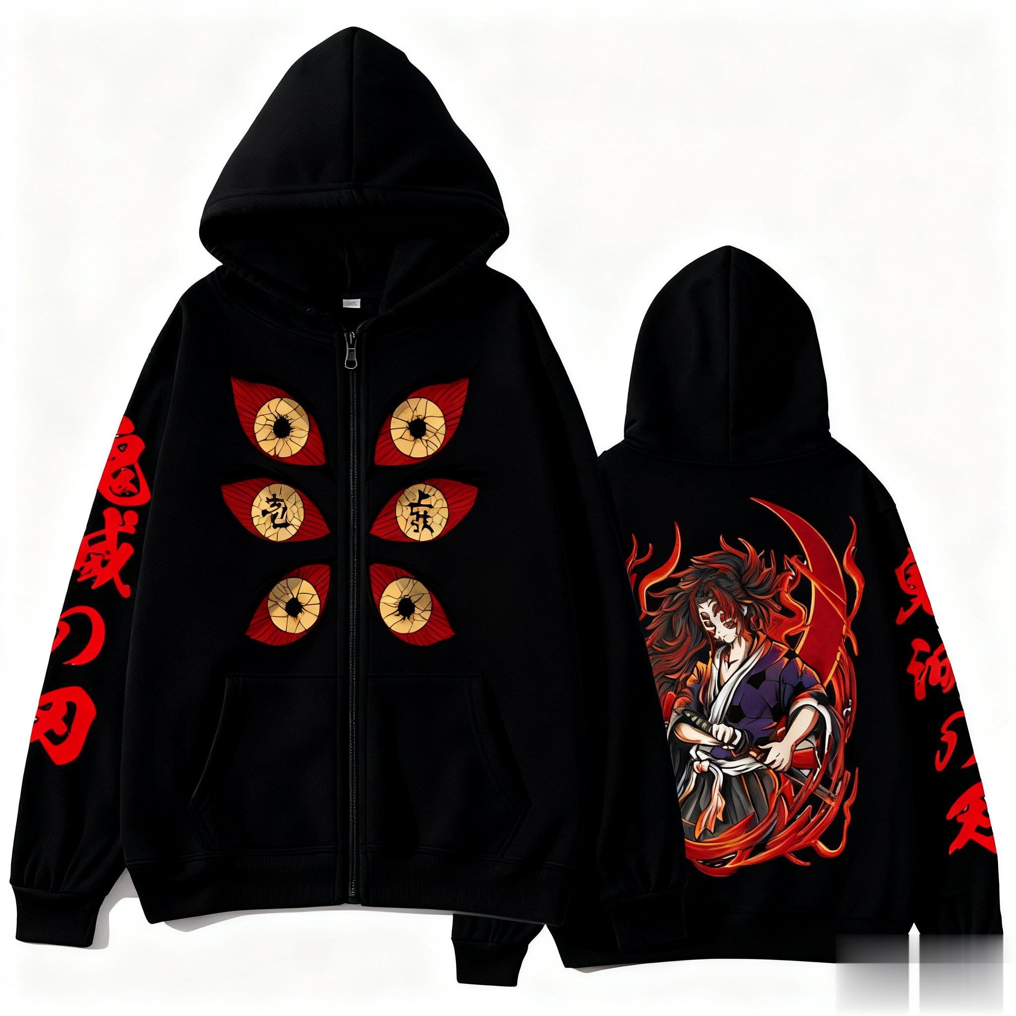 Winter Clothing Japan - เสื้อฮู้ดซิปคอตตอน 100% สำหรับผู้ชายและผู้หญิง ลายดาบพิฆาตอสูร สไตล์ฮาราจูกุ แขนยาว