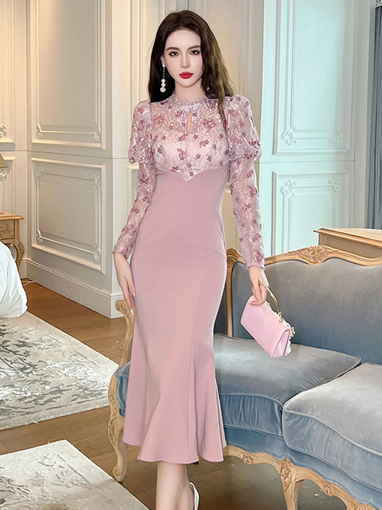 Winter Clothing H&M - ฤดูใบไม้ผลิฤดูใบไม้ร่วง Qipao Mermaid ชุดยาวเสื้อผ้าผู้หญิง Mujer Elegant
