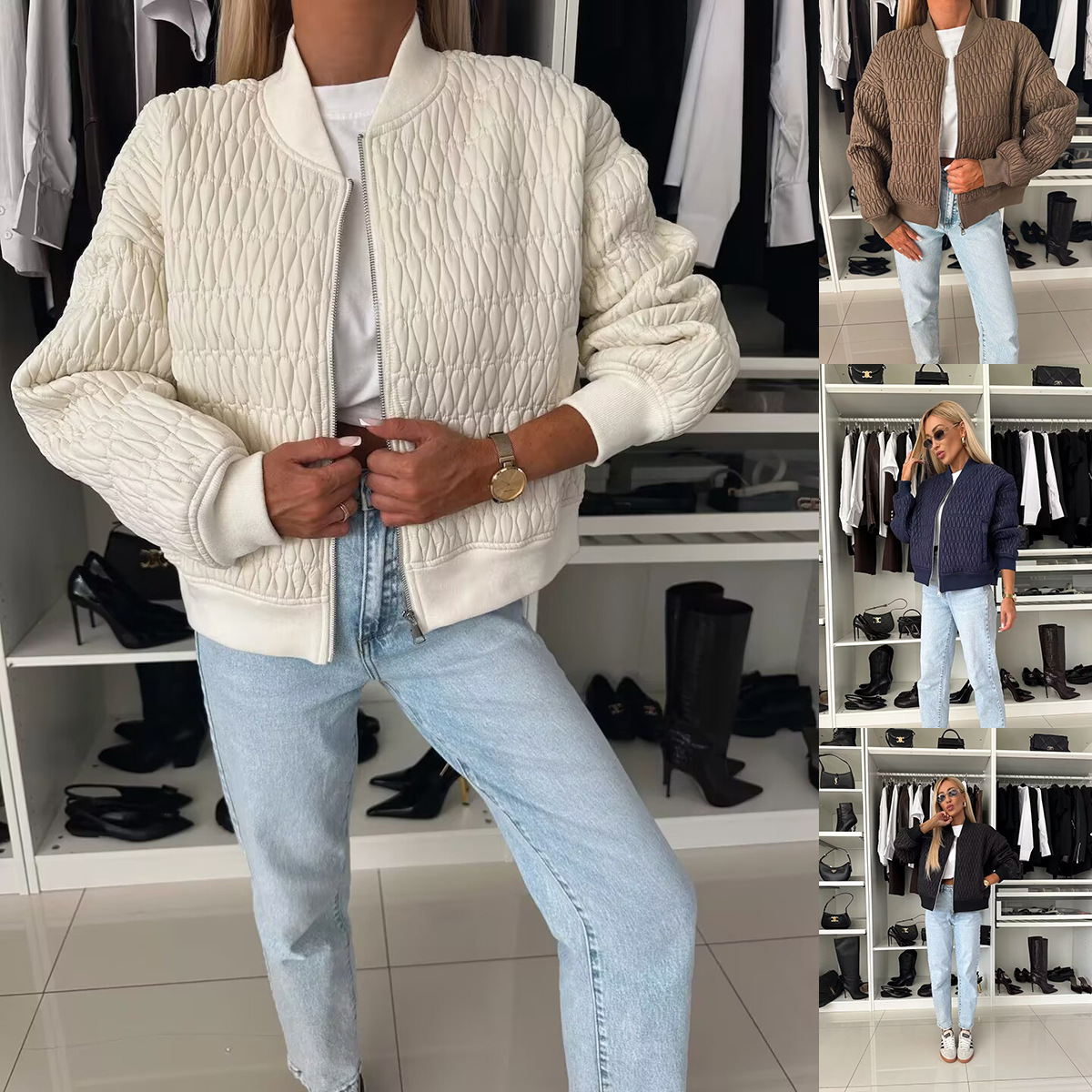 Winter Clothing Amazon - 2026 อเมซอน อาลีเอ็กซ์เพรสฤดูใบไม้ร่วงฤดูหนาวใหม่สีทึบปักสั้นซิปแจ็คเก็ตเสื้อโค้ทผ้าฝ้ายเสื้อผ้าผู้หญิง
