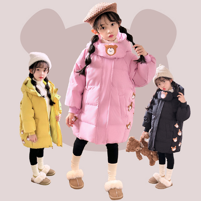 Winter Clothing For 1 Year Old Girl - เสื้อแจ็คเก็ตเด็กผู้หญิงแบบยาวสำหรับฤดูหนาว แบบหนา อุ่น ลายการ์ตูนหมี แฟชั่นมีฮู้ด สำหรับเด็กอายุ