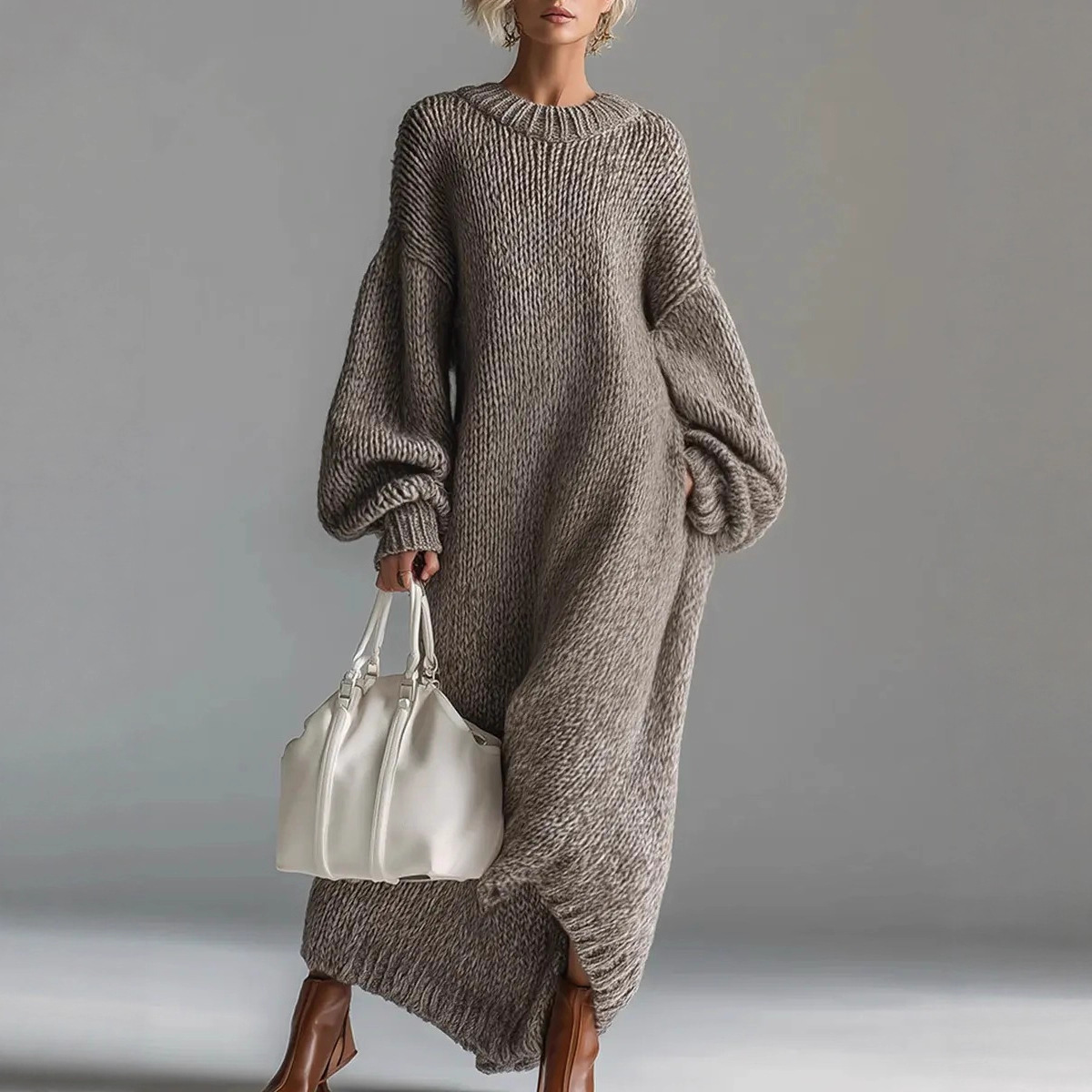เดรสสเวตเตอร์ทรงหลวมแขนกระดิ่ง - Winter Clothing H&M บทวิจารณ์และราคา