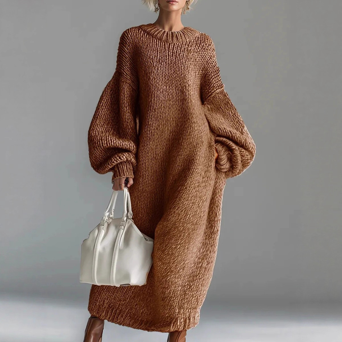 เดรสสเวตเตอร์ทรงหลวมแขนกระดิ่ง - Winter Clothing H&M บทวิจารณ์และราคา